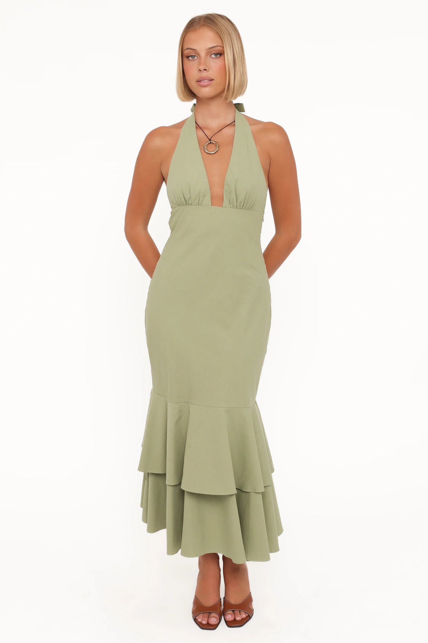 Robyn Halterneck Maxi Dress Olive Green