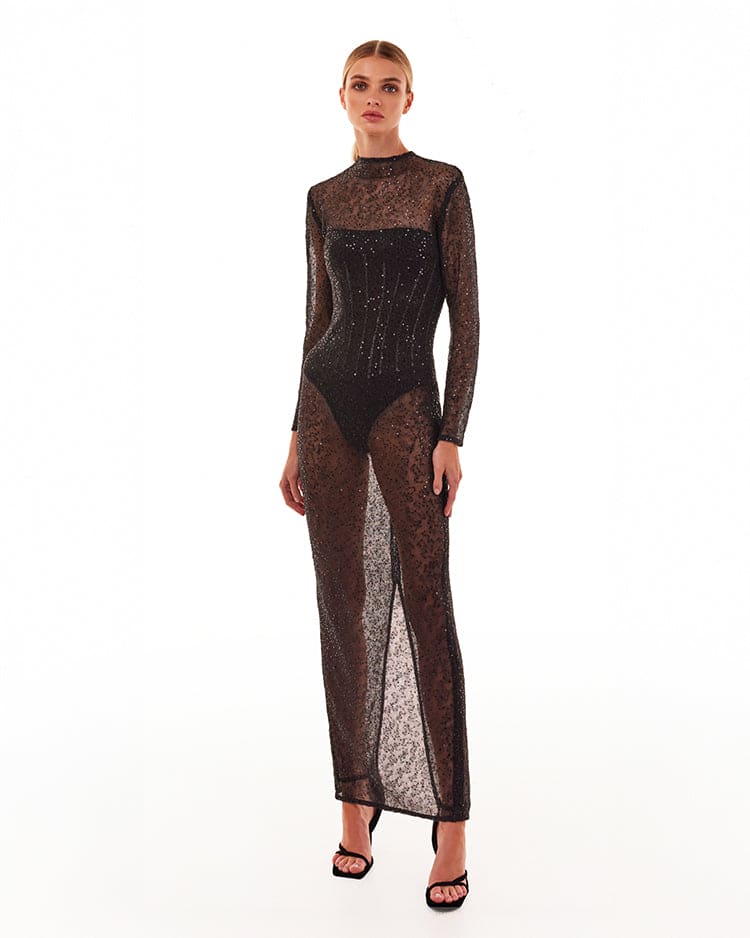 Crystal embellished striking maxi dress