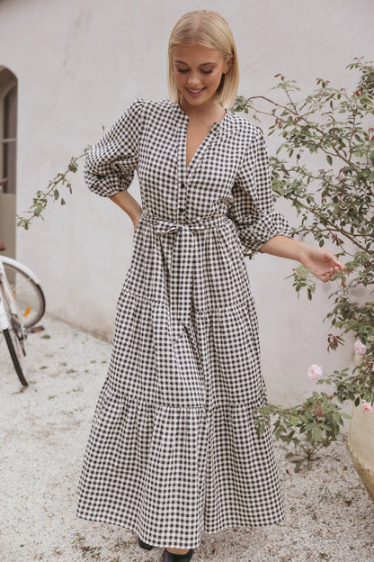 Dixon Maxi Dress Black Cream Gingham