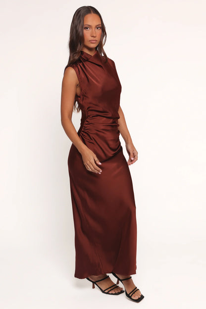 Meryn High Neck Dress Brown