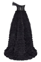 Timeless one shoulder frill layered ball gown in black