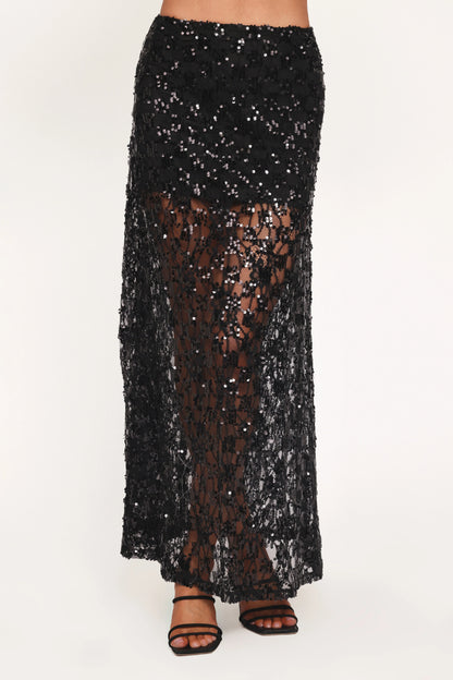 Yonder Sheer Panel Lace Maxi Skirt Black