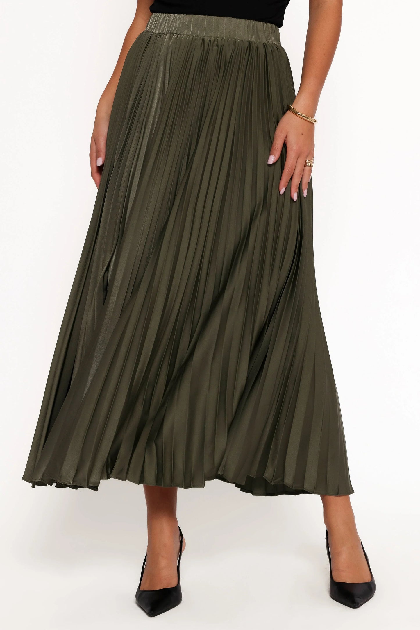 Polina Pleated Maxi Skirt Olive