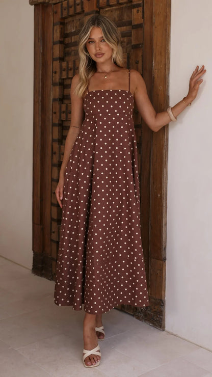 Elie Maxi Dress Chocolate Cream Polka Dot