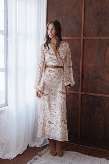Riba Midi Dress Brown Paisley