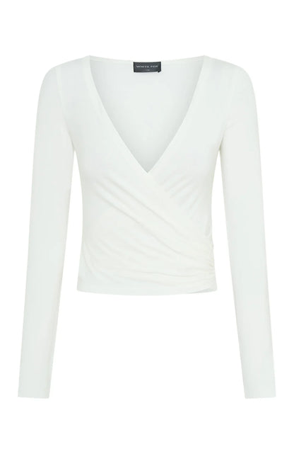 Staying Cute Long Sleeve Wrap Top Cream