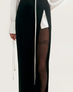 Elegant 3 piece set with white silk blouse white mini skirt and black crepe maxi skirt Xo Xo