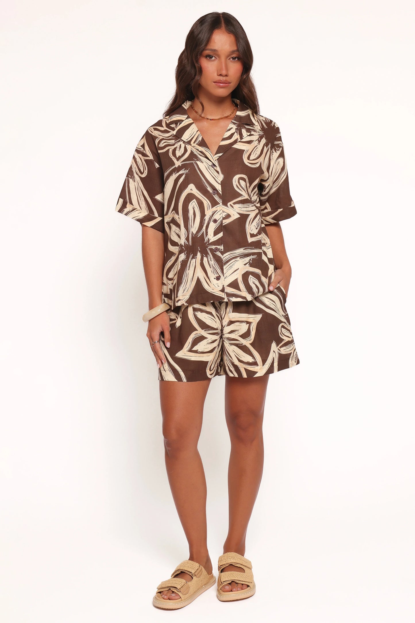 Pacifica Button Up Shirt Chocolate Floral