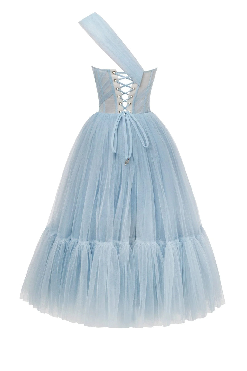 Light Blue One Shoulder Cocktail Tulle Dress