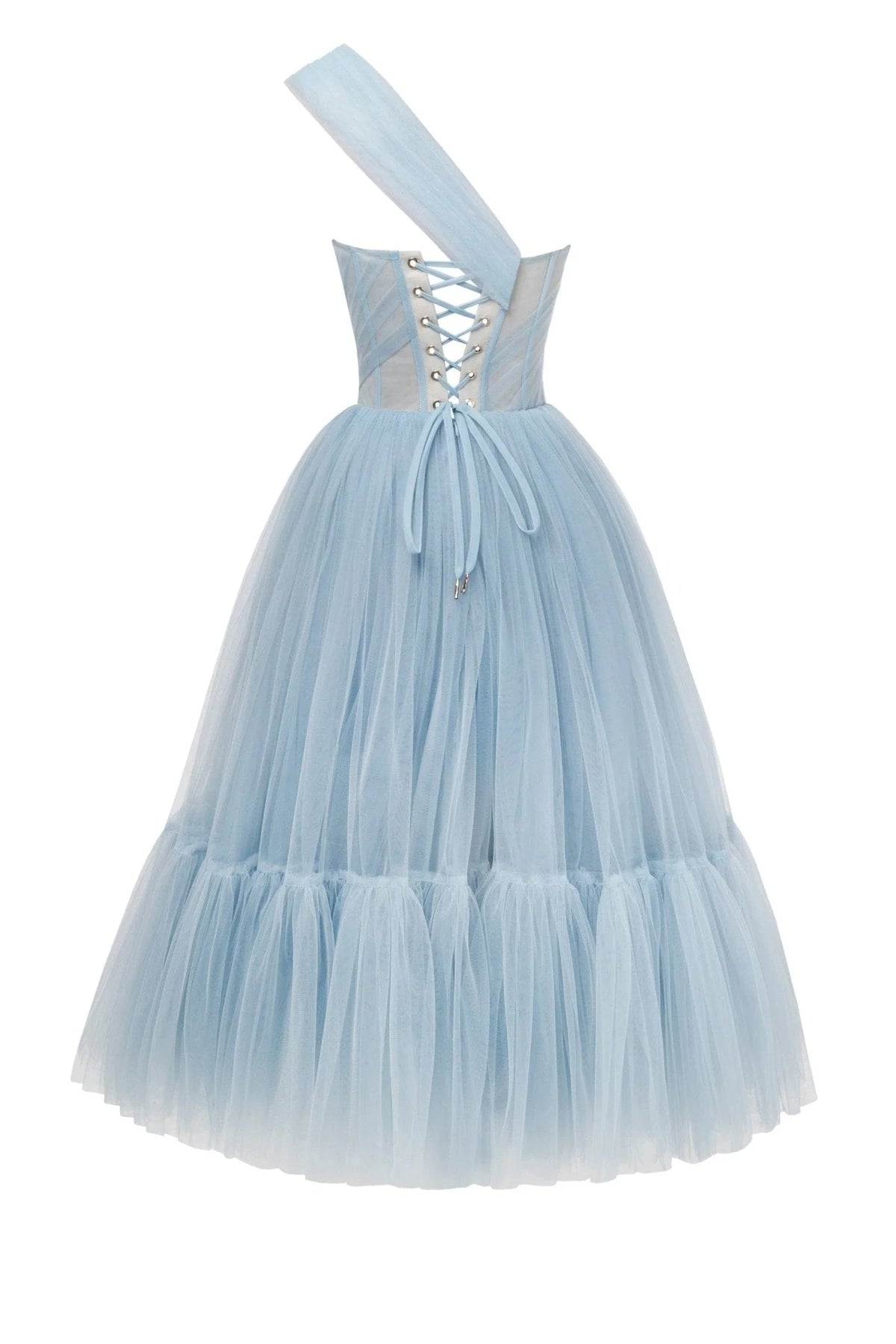 Light Blue One Shoulder Cocktail Tulle Dress