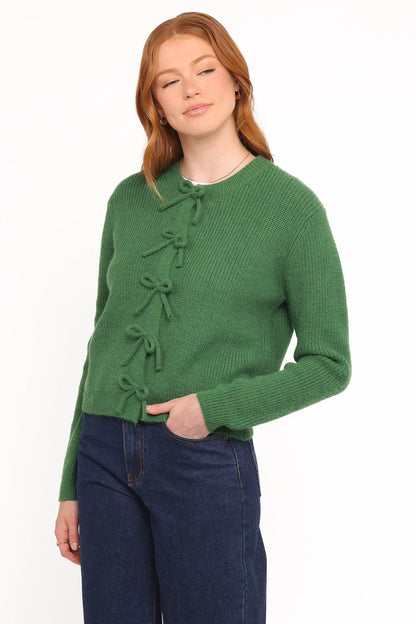 Wilde Bow Front Cardigan Green