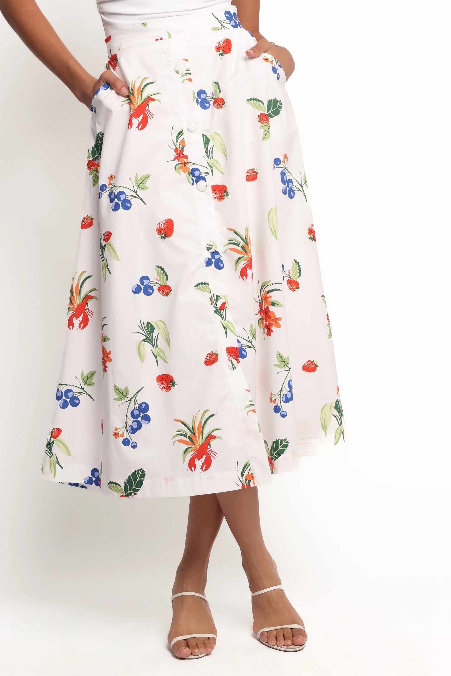 Geneva Midi Skirt Off White Red