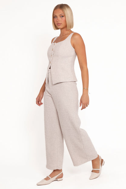 Greta Tailored Pant Set White Brown Marl