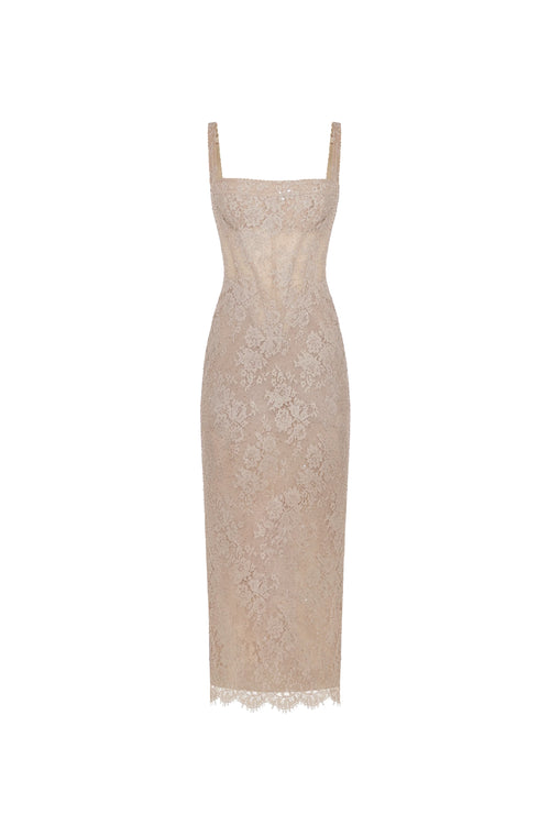 Beige sequinned maxi dress
