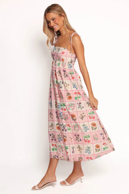 Simona Maxi Dress Pink Floral Tile