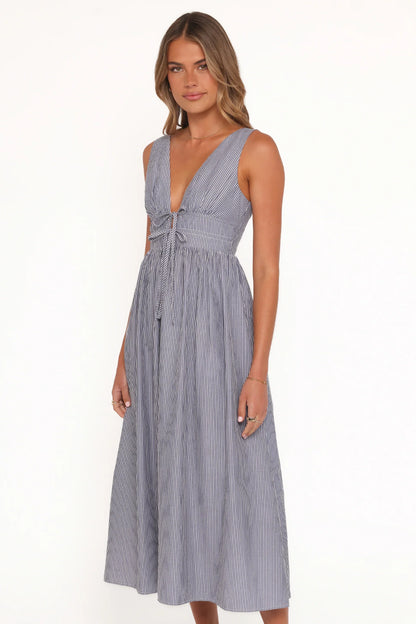Annora Midi Dress Navy Pinstripe
