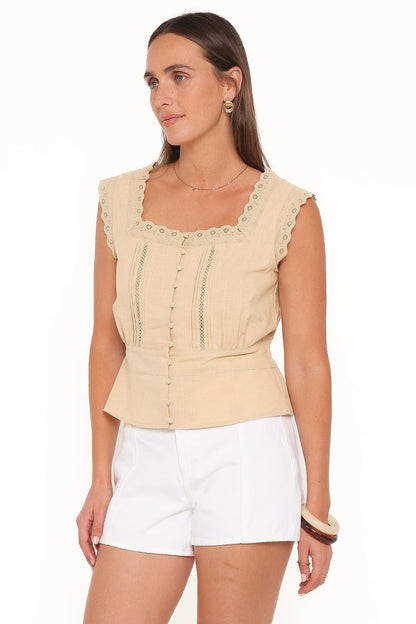 Luke Button Top Khaki