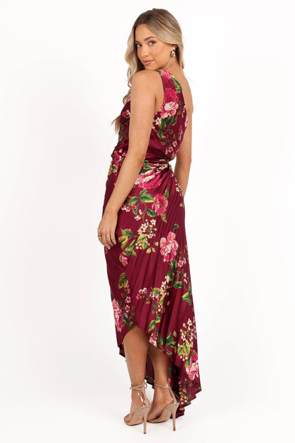 Kleo One Shoulder Maxi Dress Burgundy Floral