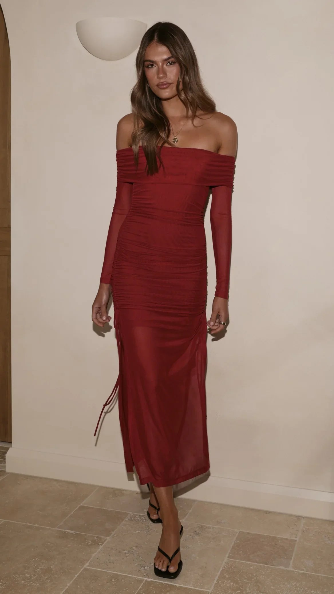 Isadora Off Shoulder Maxi Dress Wine