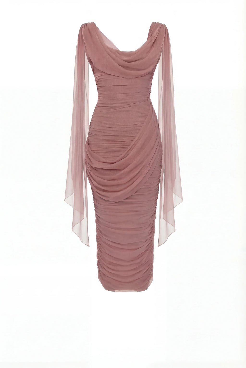Midi Dress in Italian Mesh with Draping