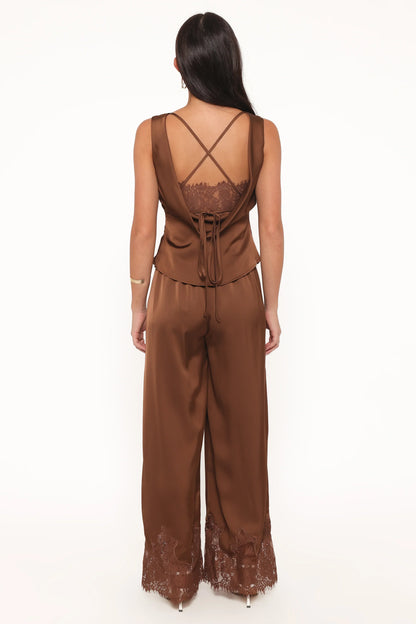 Viola Drawstring Wide Leg Pant Chocolate