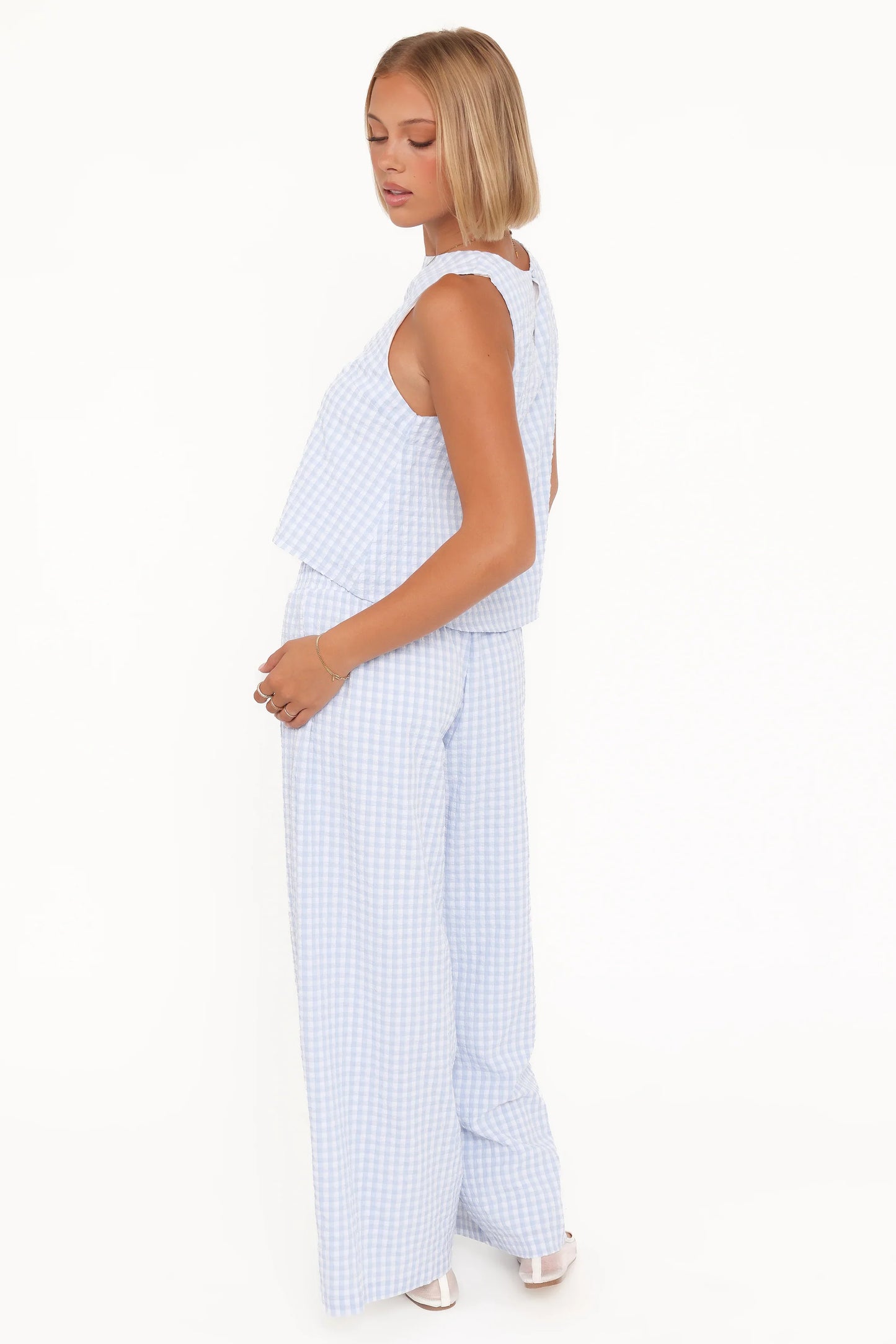 Jillian Smocked Pant Set Blue Gingham