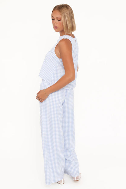Jillian Smocked Pant Set Blue Gingham