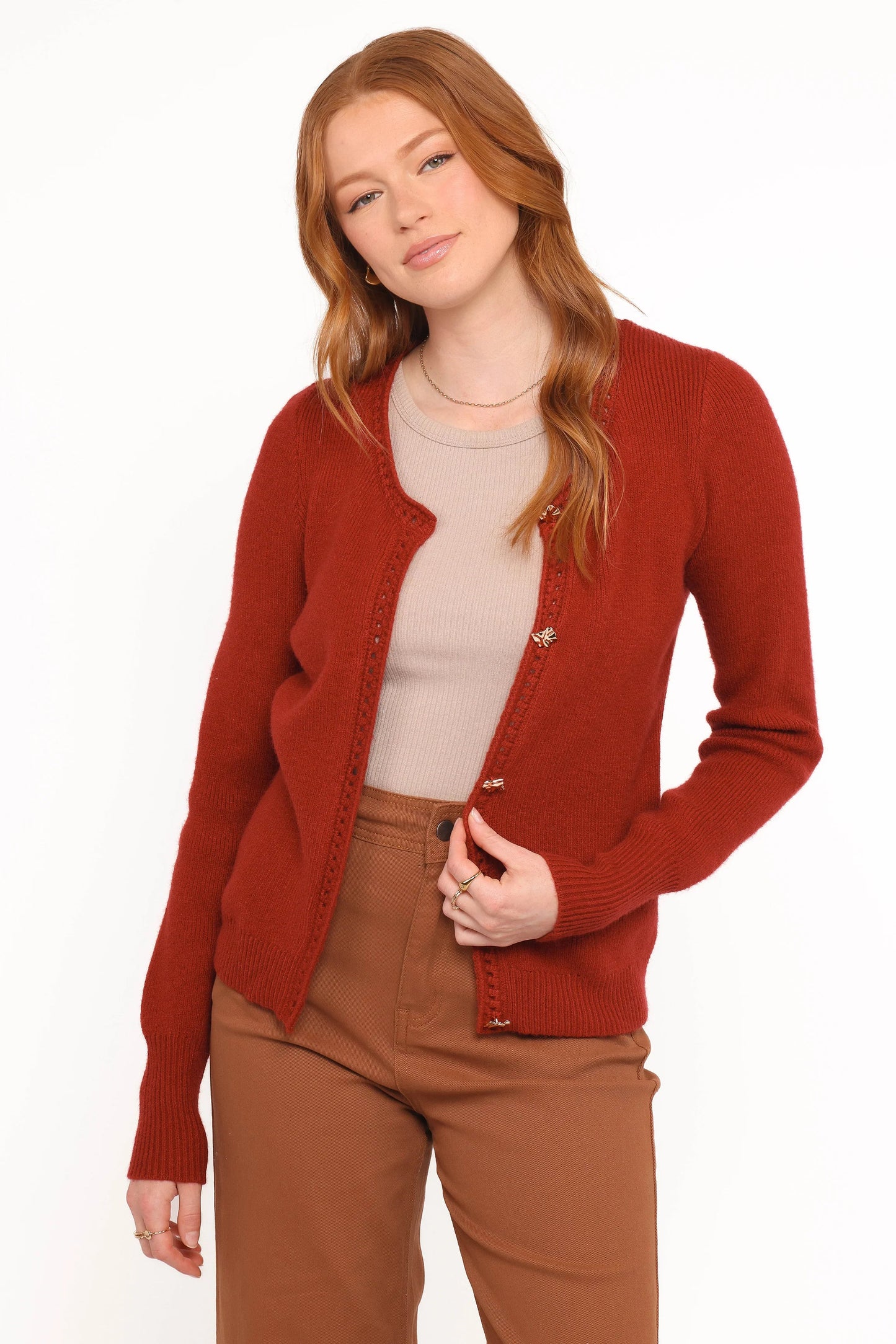 Quay Button Front Cardigan Red