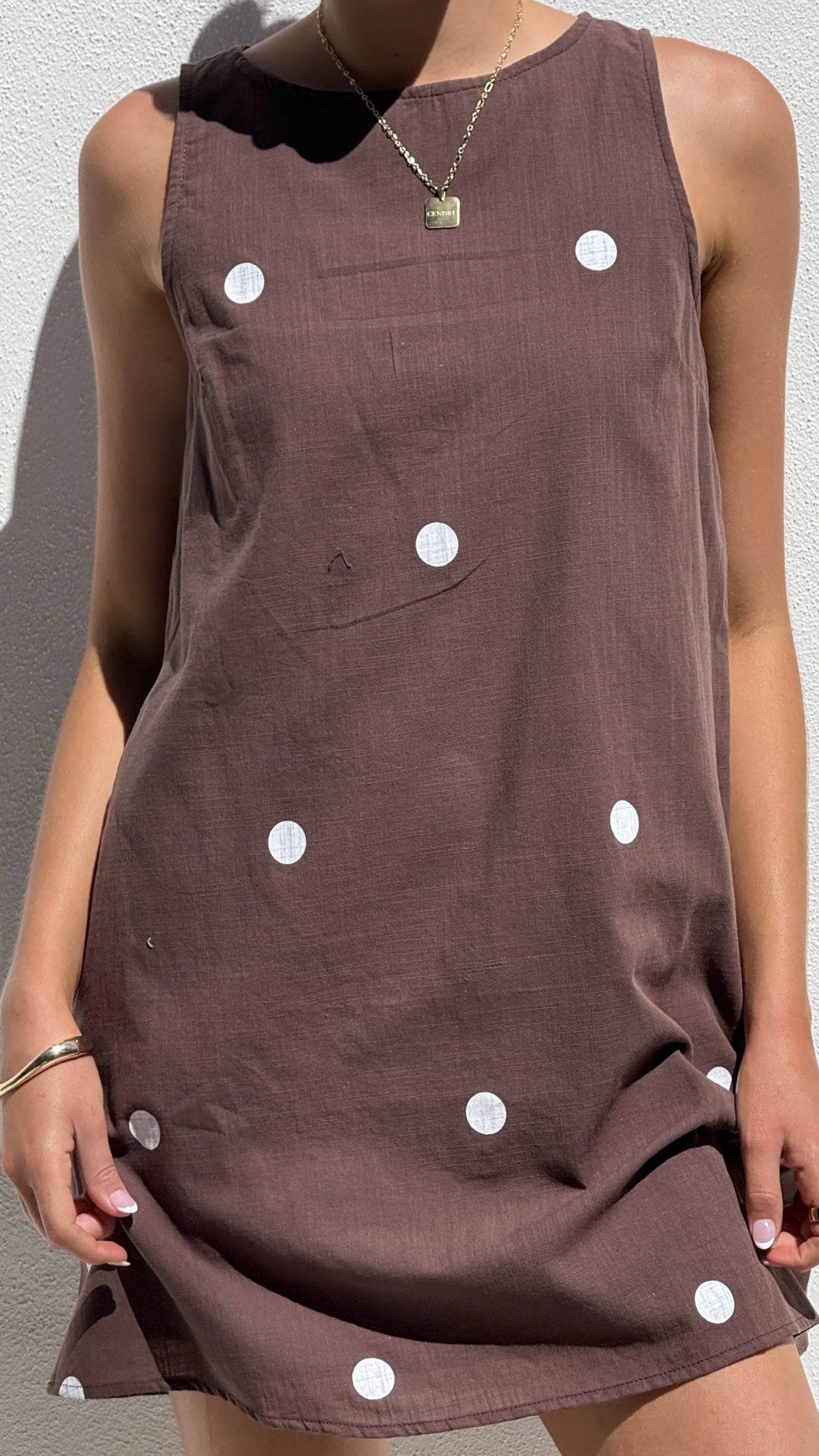 Natala Shift Mini Dress Chocolate White Polka Dot
