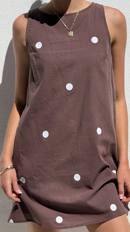 Natala Shift Mini Dress Chocolate White Polka Dot
