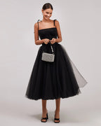 Black Tie strap cocktail dress with the elegant corset embroidery