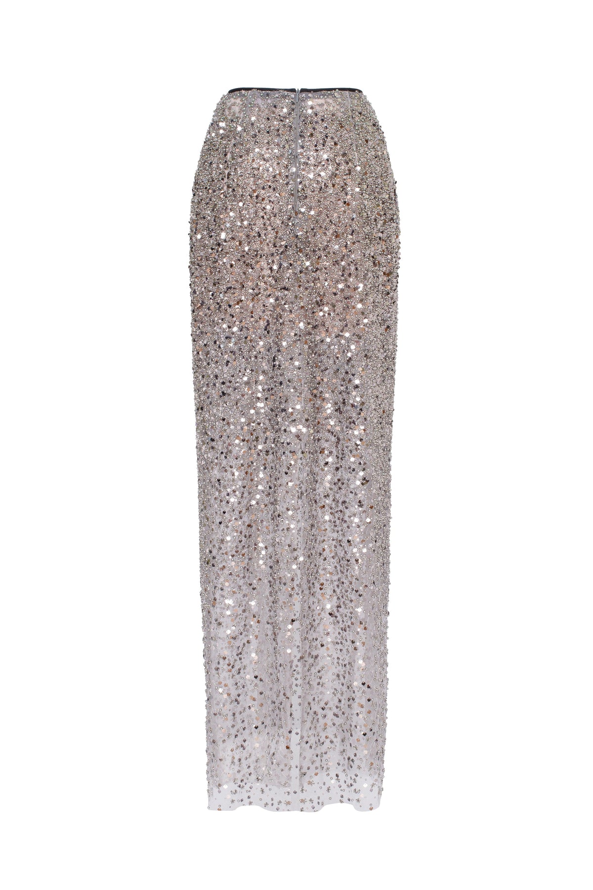 Showstopper fully sequined silver fitted maxi skirt Midnight Walk