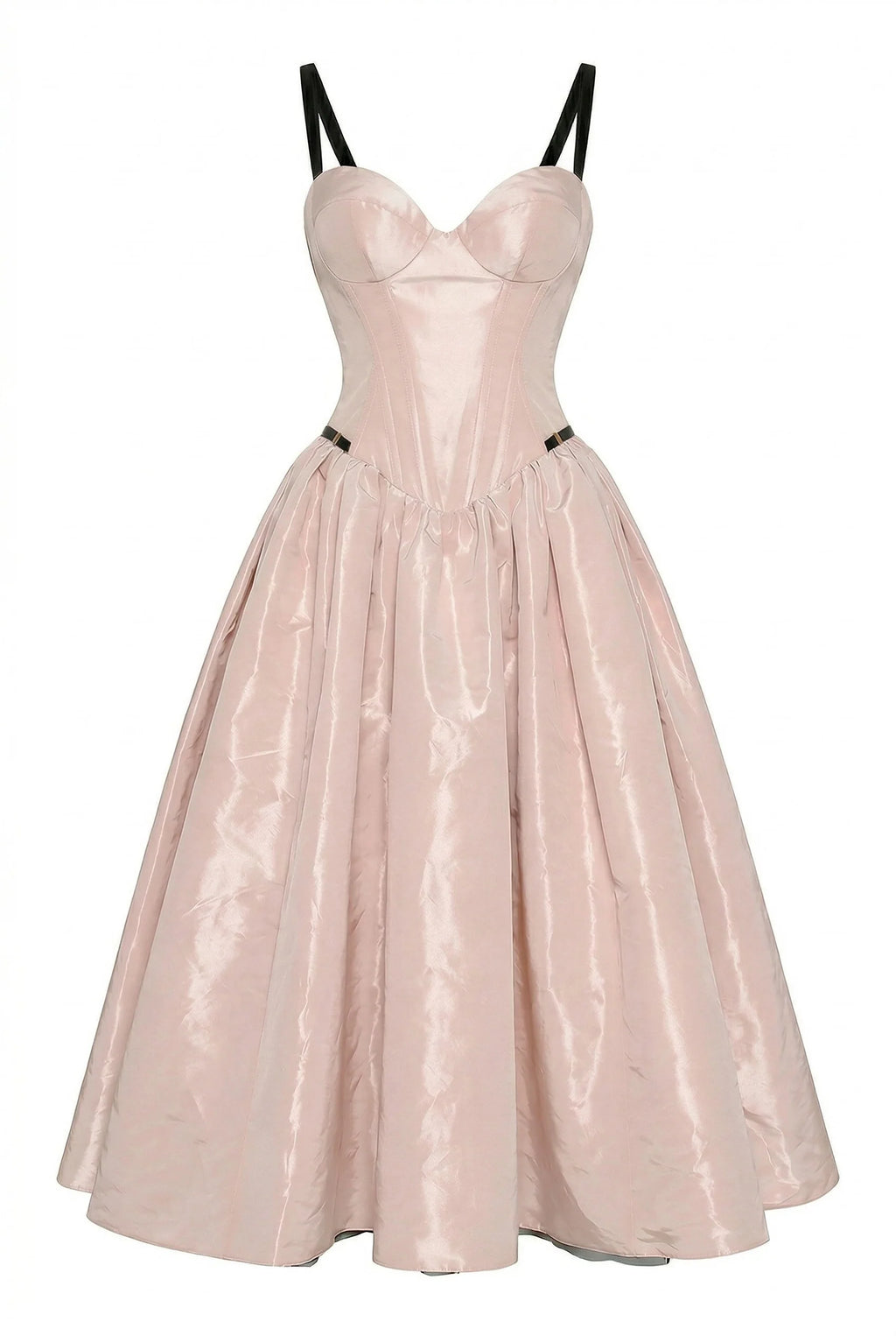 Misty Rose Corset Midi Dress with Contrast Details