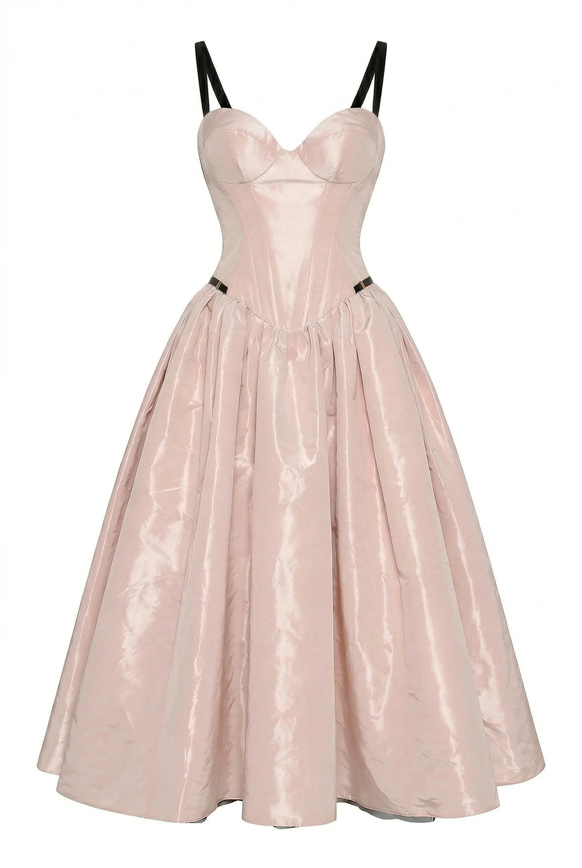 Misty Rose Corset Midi Dress with Contrast Details