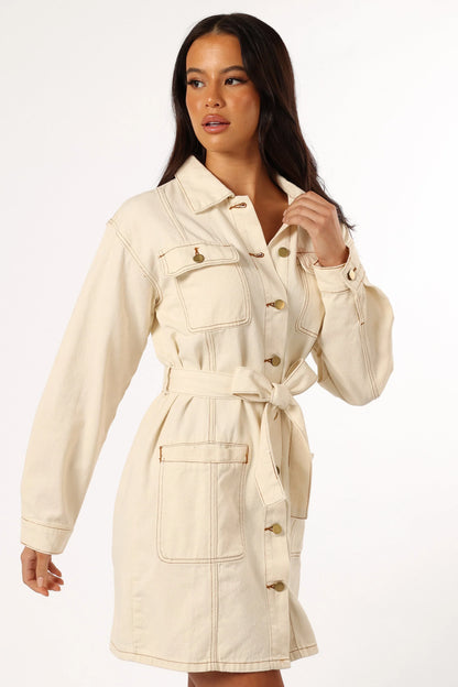Otto Long Sleeve Mini Denim Dress Sand