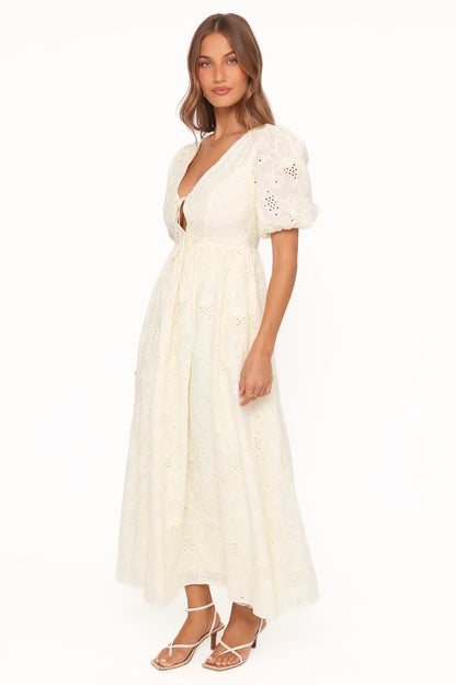 Karla Maxi Dress Butter Yellow Broderie