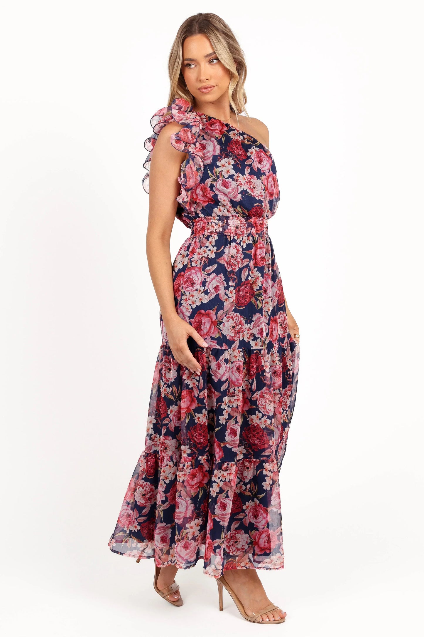 Layley One Shoulder Maxi Dress Navy Floral