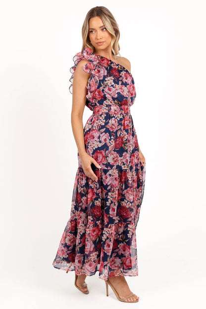 Layley One Shoulder Maxi Dress Navy Floral