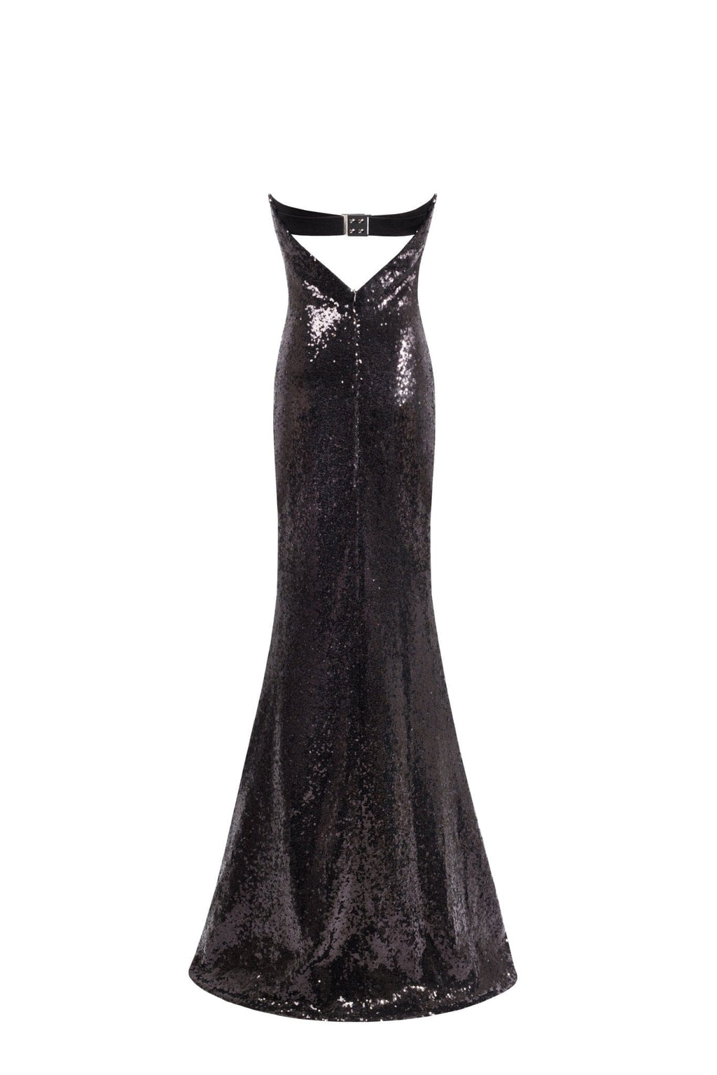 Sequined strapless maxi dress in black