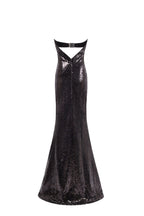 Sequined strapless maxi dress in black