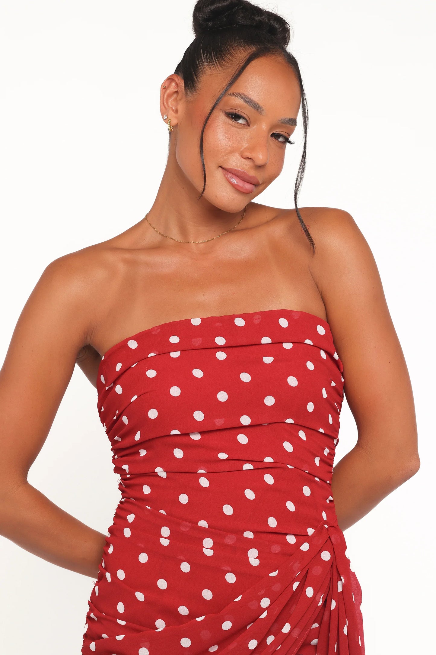 Kristen Strapless Mini Dress Red Polka Dot