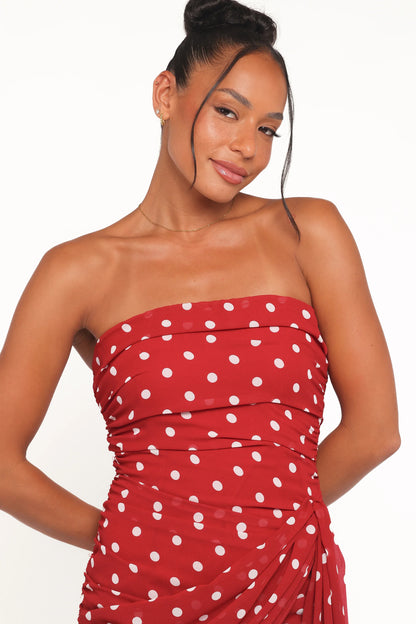Kristen Strapless Mini Dress Red Polka Dot