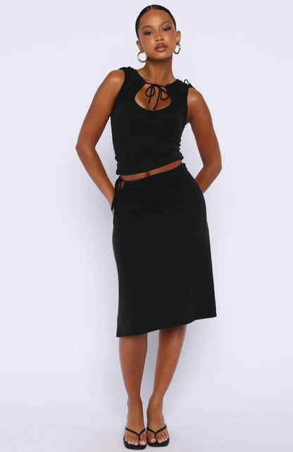 Save My Heart Midi Skirt Black