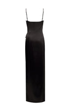 Chic satin maxi dress with semi transparent bodice