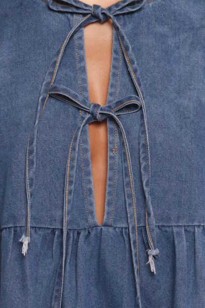 Romana Tie Front Mini Dress Dark Denim