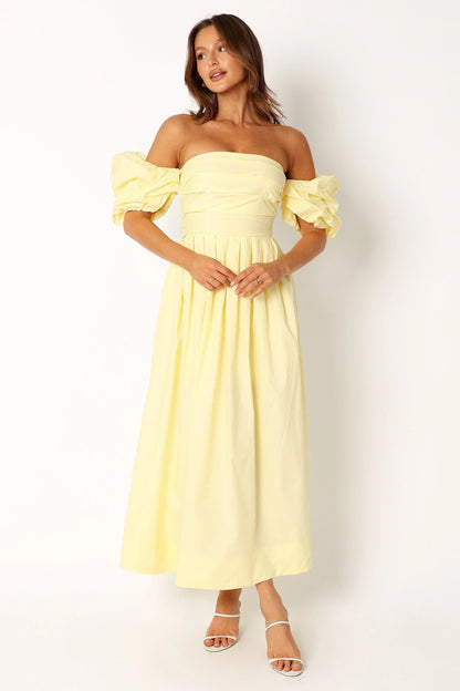 Solana Off Shoulder Midi Dress Yellow