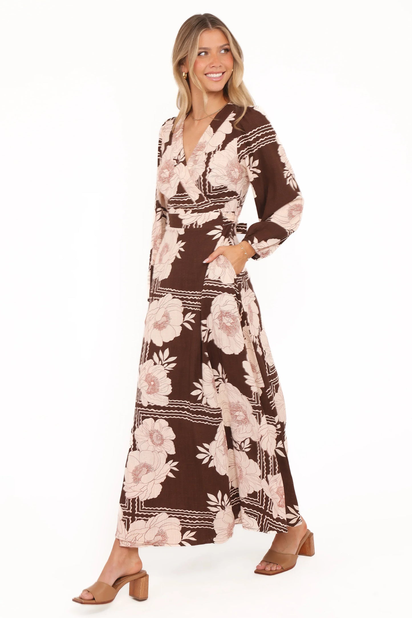 Safia Midi Dress Brown Floral