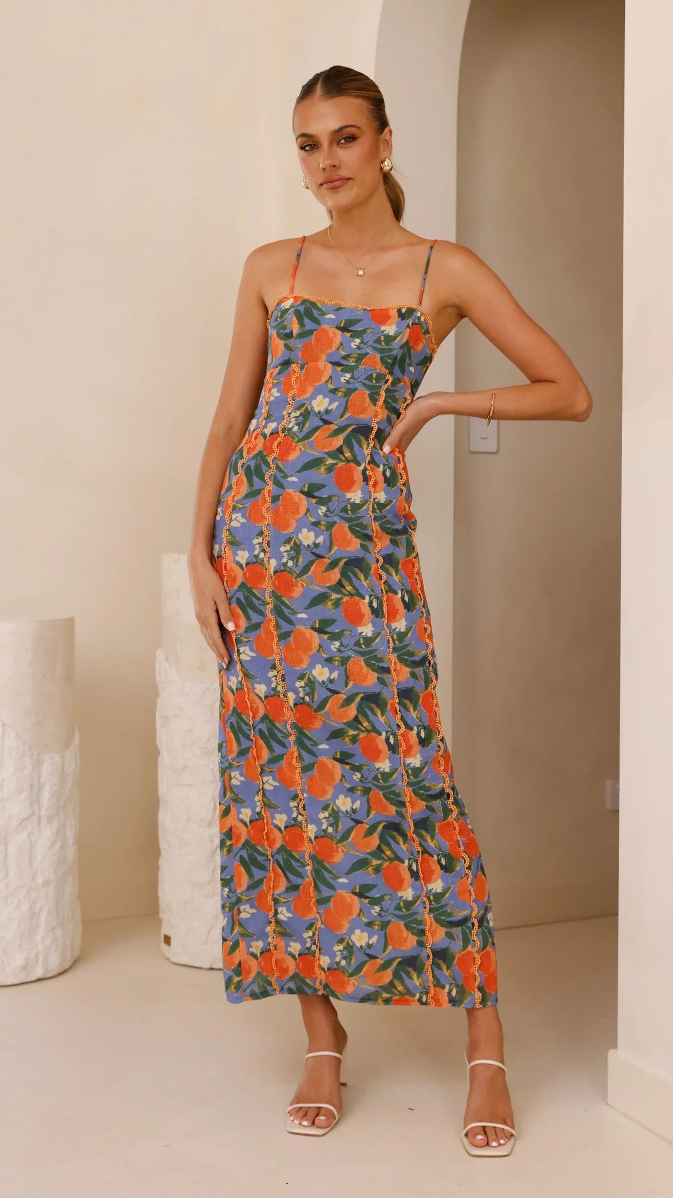 Carlia Midi Dress Orange Print