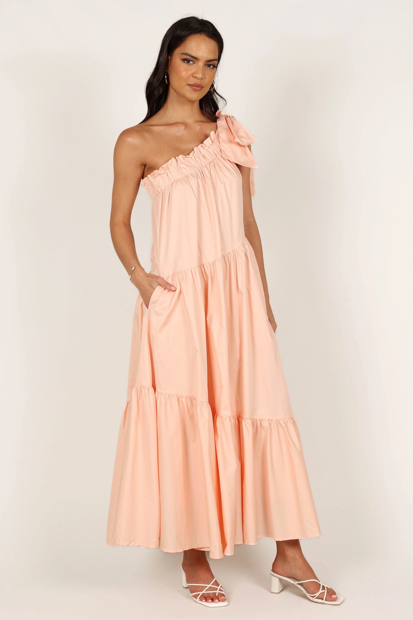 Ava One Shoulder Maxi Dress Peach