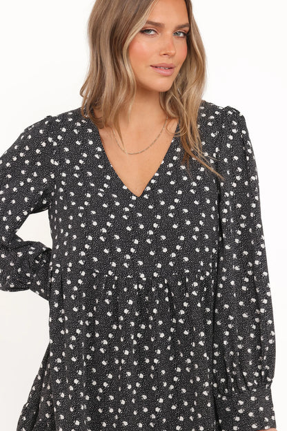 Frankie Long Sleeve Mini Dress Black Floral